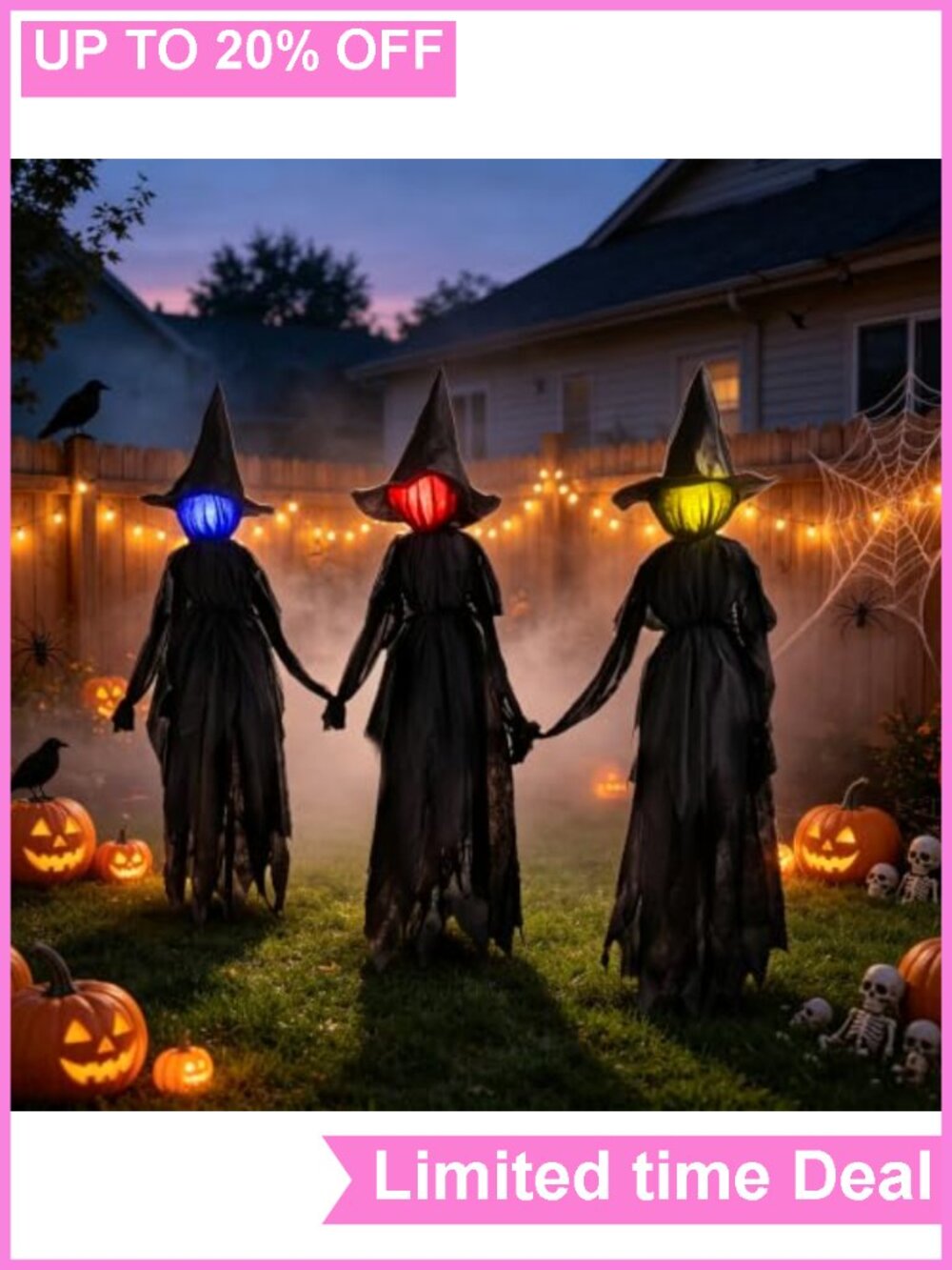 6FT Lighted Halloween Witch Yard Stakes Set of 3